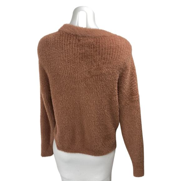 Abercrombie & Fitch Brown Long Sleeve Faux Fur Crew Neck Sweater Top Size XS - Picture 2 of 4